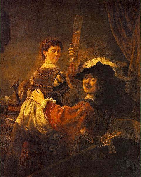 REMBRANDT Harmenszoon van Rijn Rembrandt and Saskia pose as The Prodigal Son in the Tavern Sweden oil painting art